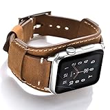 Leotop Kompatibel mit Apple Watch Armband 45mm 44mm 42mm，Echtes Leder Uhrenarmband Cuff Ersatz Armbänder Männer Frauen mit Edelstahlschließe für iWatch Series 7/6/5/4/3/2/1 SE (45/44/42mm, Braun)