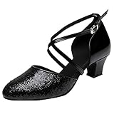 ZIYOU Damen Ballerinas Kitten-Heel Bling Tanzschuhe für Rumba Waltz Prom Ballroom Latin Square Dance Schuhe(Schwarz,37 EU)