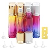 Rowiz 10 ml Farbverlauf Glasflaschen Roll-on-Flaschen UV-Schutz ätherisches Öl Glasflaschen mit Edelstahl-Rollkugeln und Gold- oder Silber-Schraub