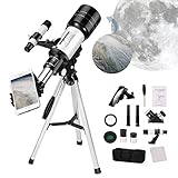 TOPQSC Teleskop Astronomie, Teleskope für Erwachsene Anfänger 70 mm Öffnung, 300 mm Brennweite 15X-150X Tragbares Fernrohr Teleskop mit Stativ HD Refraktor Teleskop für Einsteig