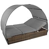 Montafox Sonnenliege Polyrattan Doppelbett 200 x 140 cm Sonnendach Rücken/Fußelemente 5-Fach höhenverstellbar Gartenliege Doppelliege, Farbe:Schwarz-Braun meliert/