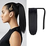 YEESHEDO Pferdeschwanz Haarteil Clip Extensions Glatt Lang Haarverlängerung Ponytail Extension Perücke Haare Natürliches Schwarz Afro Zopf Verlängerung 36 cm/14 Zoll (1B#)