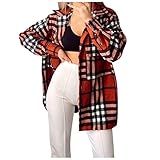 GOKOMO Damen Karierte Jacke Herbst Winter Dünn Freizeit Mantel Elegant Wintermantel Jacke Warm Oberteile Winter Warm Jacke Damen Herbst Stilvoll Mantel Neue Damenbekleidung(M,Orange)