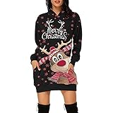 Lomelomme Weihnacht Sweatshirt Damen Weihnachts Hoodie Weihnachten Kleider Festival Langarm Weihnachtspullover Weihnachten Druck Partykleid A-Linie Swing Kleid Dress Kostüm Lang Kapuzenp