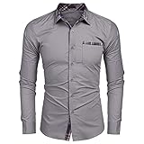 Hemd Seite Retuschieren Herren Business Hemd - Bügelfreies Hemd mit geradem Schnitt - Regular Fit - Langarm - Kent-Kragen - Brusttasche -100% Baumwolle Freizeit Hemd Knopf V-Ausschnitt High-End-S