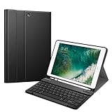 Fintie Tastatur Hülle für iPad 9.7 2018 (6. Generation), Soft TPU Rückseite Gehäuse Keyboard Case mit eingebautem Pencil Halter, magnetisch Abnehmbarer QWERTZ Bluetooth Tastatur, Schw