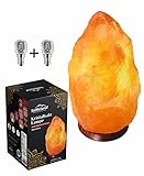 SalNatural© Salzlampe 2-3 kg (bekannt als Himalaya Salz) aus der Salt Range Pakistan auf einem Holzsockel incl. 1.5m Kabel mit Lampenfassung & Schalter + 2x Glühbirnen 15W und Premium Geschenkbox