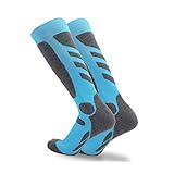 KDOAE Sportliche Socken 3Pair-Ski-Socken Outdoor-Sportarten verdickte Bergsteiger-Socken Handtuchboden Lange Röhre absorbieren Schweiß Atmungsaktives Thermal (Color : Blue, Größe : M)