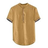 AXIU Männer Sommer Baumwolle Leinen Hemd Casual Regular Fit Oberteile Freizeit Urlaub Strand Henly Shirt Kurzarm Hemd Freizeithemd Businesshemd Einfarbig Basic Shirt #0317