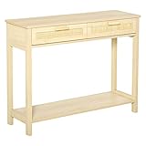 HOMCOM Konsolentisch Beistelltisch Rattan-Design mit 2 Schubladen Sideboard Eingang MDF Spanplatte 100 x 30 x 76