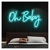 Mtyiddnd Benutzerdefinierte oh Baby LED Neonzeichenlichter, dimmbare Wandleuchten for Party Hochzeitsgeschäft Fenster Restaurant Geburtstagsdekoration (Color : Ice Blue, Size : 40X22cm)