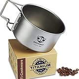 Bestargot Titan Camping Tasse 450ml Camping Becher Outdoor Topf,Ultraleicht Titanium Outdoor-Tasse mit Klappgriff & Netzb