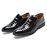 Herren Oxford Schuhe Kleid Schnürschuhe Casual Hochzeit Leder Schuh Klassische Zehenkappe formell, Schwarz (1), 47 EU