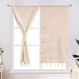 choicehot 1 Paar Landhausstil Quaste Vorhänge Vintage Hohle Häkeln Bistrogardinen Chic Shabby Leinen Küchen Vorhang Retro Beige Scheibengardinen Romantische Haus Büro Dekoration 2 Stück H150 x B70