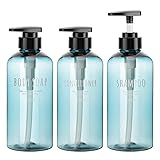 3 stücke Seifenspender Flaschen für Bad, Segbeauty 500 ml Nachfüllbare Pumpflaschen für Flüssigseife Shampoo Conditioner Duschgel Hotel Home Kunststoffpresse Spender, Blau Shampoo Disp