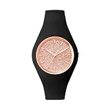 Ice-Watch - ICE glitter Black Rose-Gold - Schwarze Damenuhr mit Silikonarmband - 001353 (Medium)