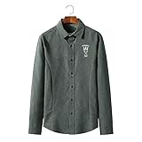 Freizeithemden Herren Regular Fit Vintage Druck Knopfleiste Herren Langarm Shirt Frühling Herbst Revers Jugend Täglich Casual All-Match Herren Base Shirt E-Dark Grey XXL