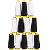 Kurtzy Nähgarn aus Polyester in Schwarz & Weiß Nähmaschinen Garn Spulen Set (12 Stk) – 11,5cm Garnrollen mit 900m Faden – Nähfaden Rollen Kit in 2 Farben zum Nähen, Nähmaschinengarn, Stickg