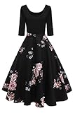 AXOE Damen 50er Jahre Kleid Rockabilly Herbstkleid Festkleid 3/4 Ärmel Farbe 4, Gr.48, 3XL