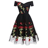 Damen Netzkleid Kleid Damen Langarm Elegantes Kleid Damen Knielang Schicke Leichte Kleider Vintage Kleid A-Linie Kleid Damen Lose Lässige C