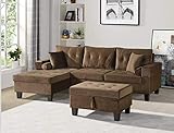 HOME DELUXE - Sofagarnitur ROM Rechts - Farbe Braun - 242,6 cm x 154,3 cm x 90,8 cm - inkl. Hocker I Ecksofa Sofa Couch W