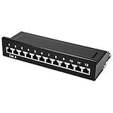 kwmobile 12 Port Patchpanel Cat6 Verteiler - Verteilerfeld Patchfeld Cat 6 Kabel mit Erdungskabel - inkl. Schrauben Dübel für Wandmontage - Schw