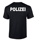 Polizei Unisex-Rundhals T-Shirt beidseitiger Druck Schwarz 4XL