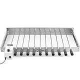 BBQ-Toro elektrischer Spiessdreher | Edelstahl Drehspiess Aufsatz mit 11 Spießen und Motor | größenverstellbar (B) 70 x (T) 26-40 cm | mit Netzstecker und USB | Mangal Schaschlik (Motor vorne Links)