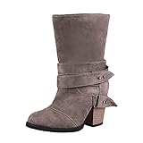 Wildleder Damen Gürtel Medium Tube Schnalle Absatz Dicke Mode Stiefel Große Größe Damen Stiefel, grau, 38 EU