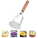 Houdao Kartoffelstampfer Edelstahl Potato Masher mit Holz Glattem Rutschfestem Griff 28 * 7.8 cm Gemüsestampfer für Spülmaschinengeeignet Kartoffelbrei Gemüse und Frü