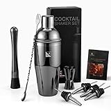 KITESSENSU Cocktail Shaker Set zum Mischen von alkoholischen Getränken, Barkeeper Set mit 24 Unzen Margarita Shaker, Doppel Jigger, Muddler, 4 Liquor Pourers, Barlöffel und Samttasche, Schw