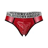 iEFiEL Herren Sport Unterhose Wetlook Männer Slips mit Spruch Push Up Unterwäsche Bikini Briefs Bulge Beutel Hipster Reizwäsche Rot M