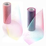 samantha 2 Stück Regenbogen Tüll, Regenbogen Glitter Rolle, Regenbogen Tüll Rolle, Tüll Rollen Tutu Stoff, Rollen Tüllnetz, Tüllband Regenbogen G