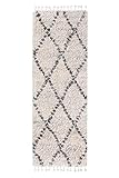 Carpeto Rugs Läufer Teppich Boho mit Fransen - Shaggy Skandinavischer Stil Ethno Muster - Wohnzimmer Schlafzimmer Flur - Weich und Flauschig Hochflor 30 mm ÖKOTEX - Creme Grau 80 x 250