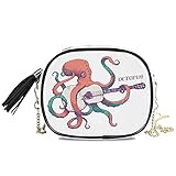 ALARGE Schultertasche für Damen und Mädchen, lustige Tier-Octopus-Gitarre, PU-Leder, mit verstellbarem Metall-Kettenriemen und Q