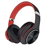 DOQAUS Bluetooth Kopfhörer Over Ear, [Bis zu 52 Std] HiFi Stereo Kopfhörer Kabellos mit 3 EQ-Modi, Bluetooth Headset mit Mikrofon & Weiche Ohrpolster für iPhone/ipad/Android/Laptops (Rot-Schwarz)