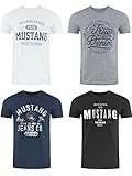 MUSTANG Herren T-Shirt 4er Pack Frontprint O-Neck Rundhalsausschnitt Kurzarm Regular Tee Shirt 100% Baumwolle Schwarz Weiß Grau Blau, Größe:M, Farbe:Farbmix (P13)