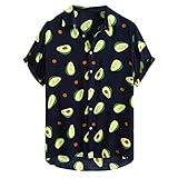 SHOBDW Herren Hawaii Hemd Mode Herren Oversize Freizeithemden Streetwear Bluse Sommer Casual Komisch Cartoon Avocado Gedruckte Blouse V-Ausschnitt Kurzarm Knopf T-Shirt Top Freizeit Hemden S