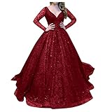Abendkleid Damen Lang Elegant Ballkleid V-Ausschnitt Maxikleid Festliche Langes Kleider Sommerkleid Taillenbankettkleid Langarm Hochzeit Cocktailkleid Kleid Hohe Taille Weihnachtskleider Ballk