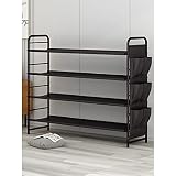 Schuhregal 4-stufiger Schuhgestell, wasserdichtes Nichtgewebe-Regal, 3 Seitentaschen, 28x11.4x25,6 Zoll Schuhregal Lagerung Organizer für Schrank Schlafzimmer Eingang-Schwarz/Grau Schuhg