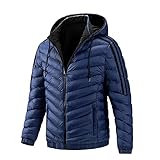 Qienjn Kapuzenjacke Herren Winter Warm Bequem Lässig Einfache Herren Sportjacke Outdoor Klettern Camping Skifahren Herren Doppelseitige Jacke C-Dark Blue XL