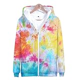 NooobTerm Damen Batik Hoodie Bedrucken Kapuzen-Sweatshirt Reißverschluss Jacke（Gelber Punkt,XL）