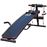 HOMCOM Sit Up Bank Bauchtrainer Trainingsbank Fitnessbank verstellbar gepolstert inkl. Widerstandsbänder Stahl + PVC Schwarz + Rot 137,5 x 55,5 x 50-68 cm 120 kg Belastbark