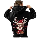 Eaylis Damen Pullover Hoodie Rentier Motiv Weihnachtspullover Loose Kapuzenpullover Weihnachten Pullis Sweatshirt Baumwollpullover Teenager Mädchen Basics Plus Sized Pullover Top