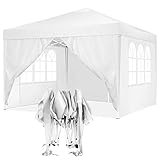 TOOLUCK 3x3 Pavillon Faltpavillon Wasserdicht Popup Pavillon UV-Schutz Gartenpavillon Bierzelt mit 4 Seitenteilen, 3x3, Weiß