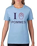 Comedy Shirts - I Love Pommes - Damen T-Shirt - Hellblau/Lila-Fuchsia Gr. M