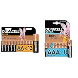 Duracell Plus AA Mignon Alkaline Batterien LR6, 12er Pack & Ultra AAA Micro Alkaline Batterien LR03, 8er Pack