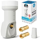 hb-digital Single LNB ( Test SEHR GUT *) LNC Kopf 1 Teilnehmer Direkt LTE Protected Satelliten Digital Sat Full HD TV 3D 4K UHD Kontakte vergoldet Wetterschutz Weiß White + 2X F-Kompressionssteck