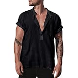 Beokeuioe Henley Kurzarmhemd Leinenhemd Kurzarm Herren Hemd Leinen Männer Sommer Einfarbig Freizeithemd Hemden Leichte Atmungsaktive Bequem Sommerhemden Loose S