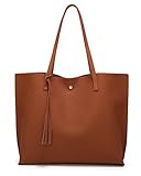 Dreubea Schultertasche Damen aus weichem Kunstleder mit Quasten, Braun (Brown 1), M